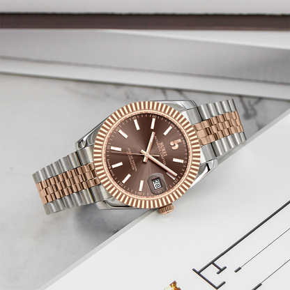 BUREI  Luxury Automatic Watch 36mm, Fashion Waterproof Mechanical Watch, Adjustable Stainless Steel Two Tone Strap
