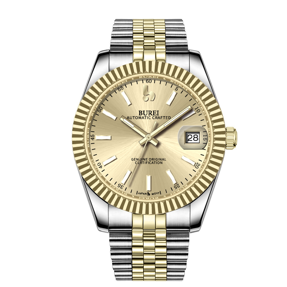 BUREI  Luxury Automatic Watch 36mm, Fashion Waterproof Mechanical Watch, Adjustable Stainless Steel Two Tone Strap