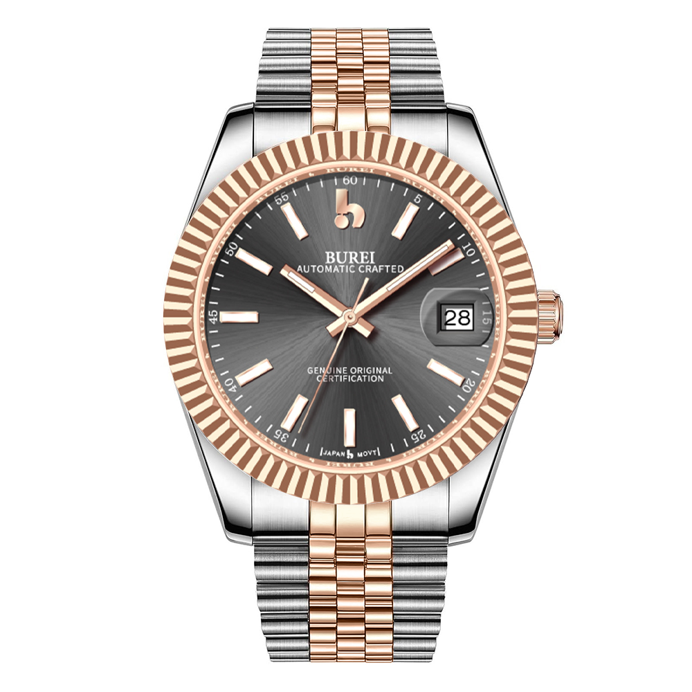 BUREI  Luxury Automatic Watch 36mm, Fashion Waterproof Mechanical Watch, Adjustable Stainless Steel Two Tone Strap