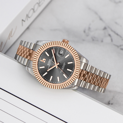 BUREI  Luxury Automatic Watch 36mm, Fashion Waterproof Mechanical Watch, Adjustable Stainless Steel Two Tone Strap
