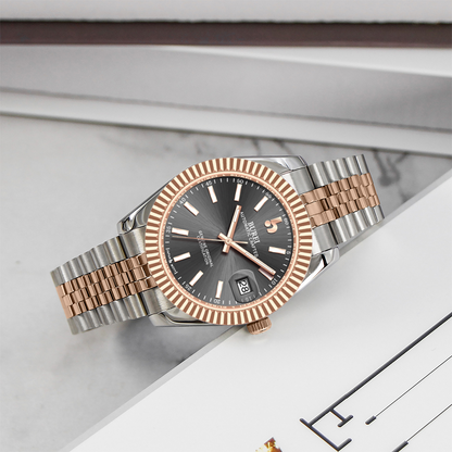BUREI  Luxury Automatic Watch 36mm, Fashion Waterproof Mechanical Watch, Adjustable Stainless Steel Two Tone Strap
