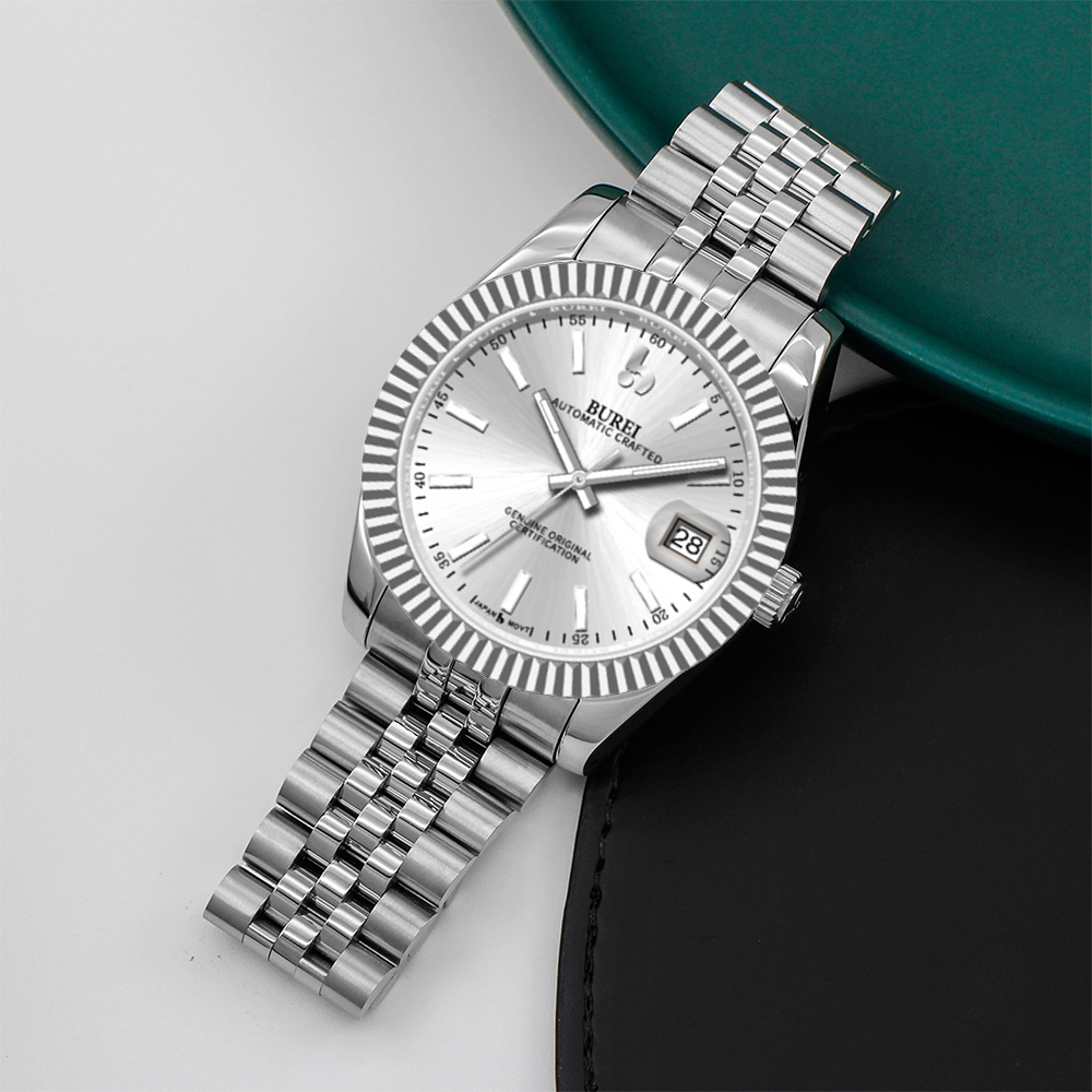 BUREI  Luxury Automatic Watch 36mm, Fashion Waterproof Mechanical Watch, Adjustable Stainless Steel Two Tone Strap