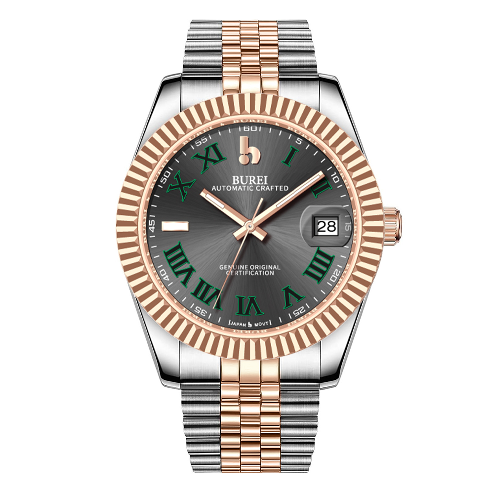 BUREI Luxury Automatic Watch 36mm, Fashion Waterproof Mechanical Watch, Adjustable Stainless Steel Two Tone Strap