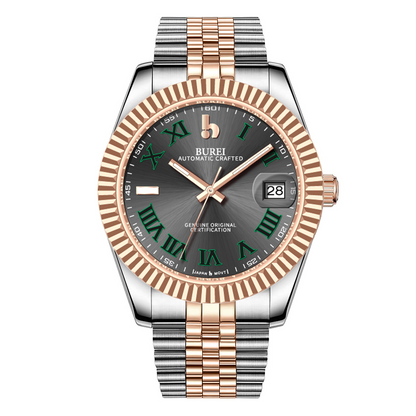 BUREI Luxury Automatic Watch 36mm, Fashion Waterproof Mechanical Watch, Adjustable Stainless Steel Two Tone Strap