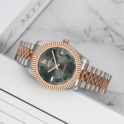 BUREI Luxury Automatic Watch 36mm, Fashion Waterproof Mechanical Watch, Adjustable Stainless Steel Two Tone Strap