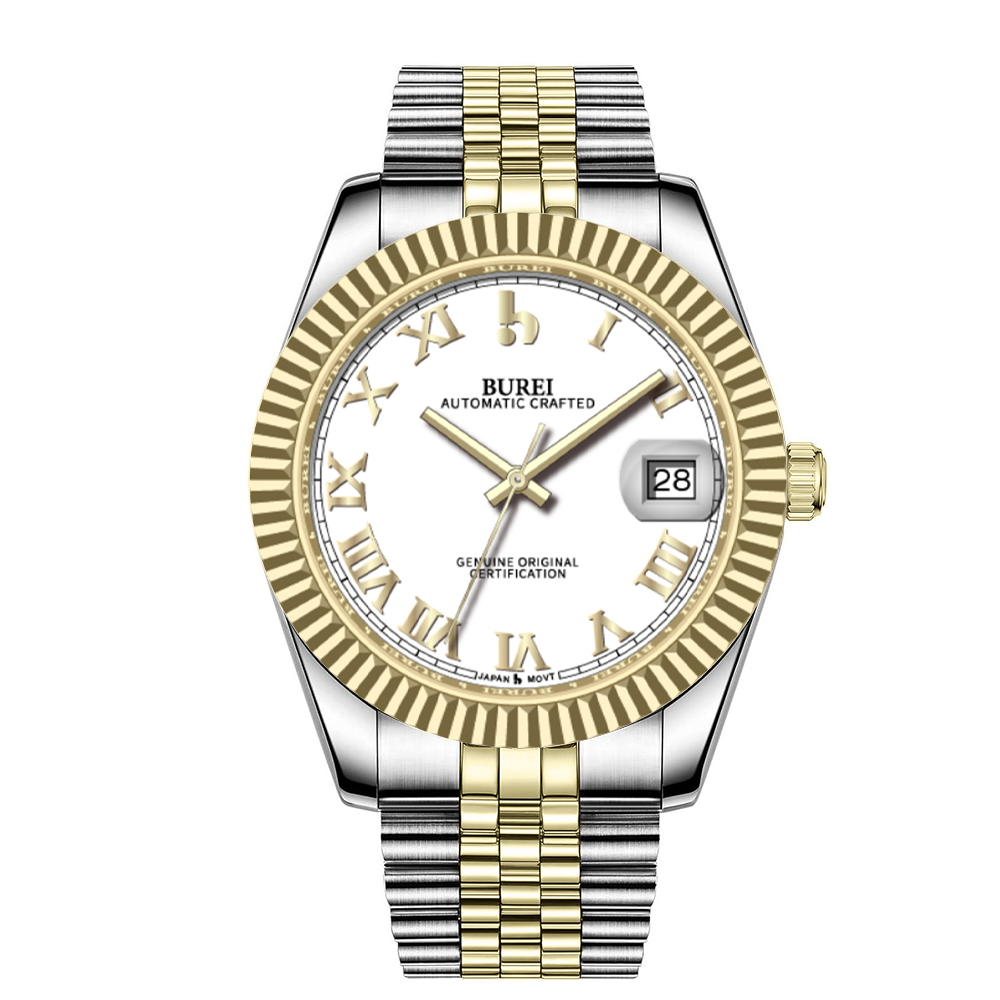 BUREI Luxury Automatic Watch 36mm, Fashion Waterproof Mechanical Watch, Adjustable Stainless Steel Two Tone Strap