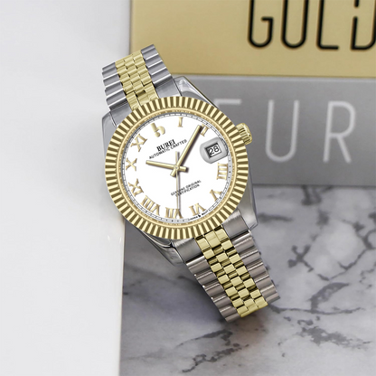 BUREI Luxury Automatic Watch 36mm, Fashion Waterproof Mechanical Watch, Adjustable Stainless Steel Two Tone Strap