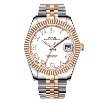 BUREI Luxury Automatic Watch 36mm, Fashion Waterproof Mechanical Watch, Adjustable Stainless Steel Two Tone Strap