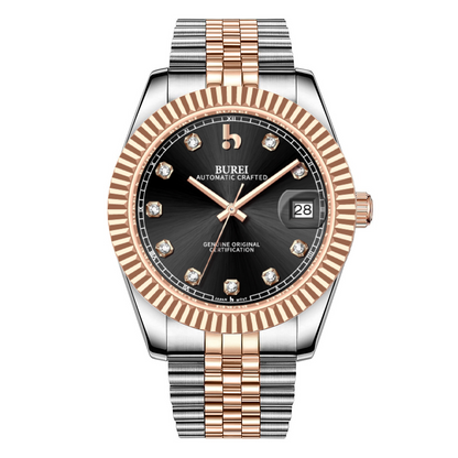 BUREI Luxury Automatic Watch 36mm, Fashion Waterproof Mechanical Watch, Adjustable Stainless Steel Two Tone Strap