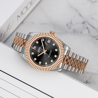 BUREI Luxury Automatic Watch 36mm, Fashion Waterproof Mechanical Watch, Adjustable Stainless Steel Two Tone Strap
