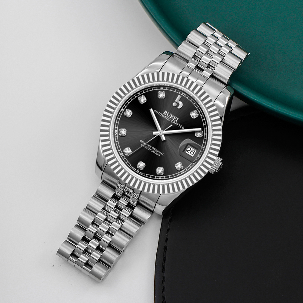 BUREI Luxury Automatic Watch 36mm, Fashion Waterproof Mechanical Watch, Adjustable Stainless Steel Two Tone Strap