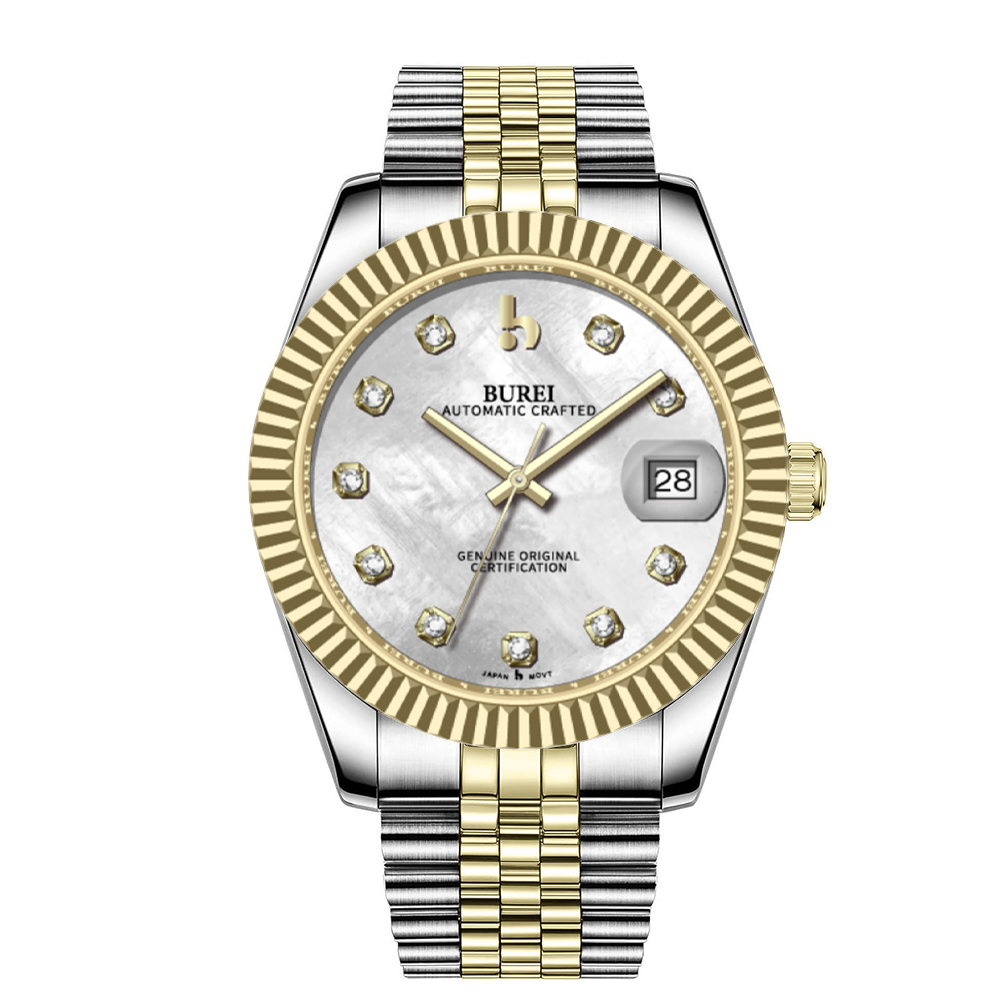 BUREI Luxury Automatic Watch 36mm, Fashion Waterproof Mechanical Watch, Adjustable Stainless Steel Two Tone Strap