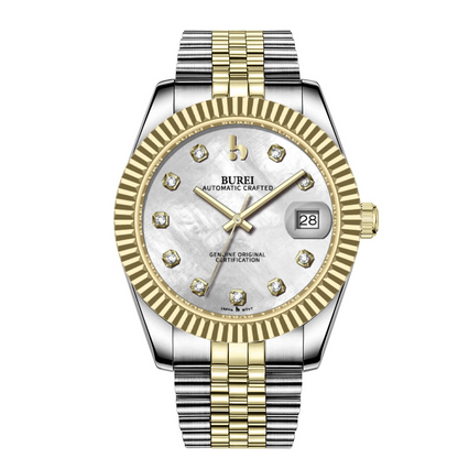 BUREI Luxury Automatic Watch 36mm, Fashion Waterproof Mechanical Watch, Adjustable Stainless Steel Two Tone Strap
