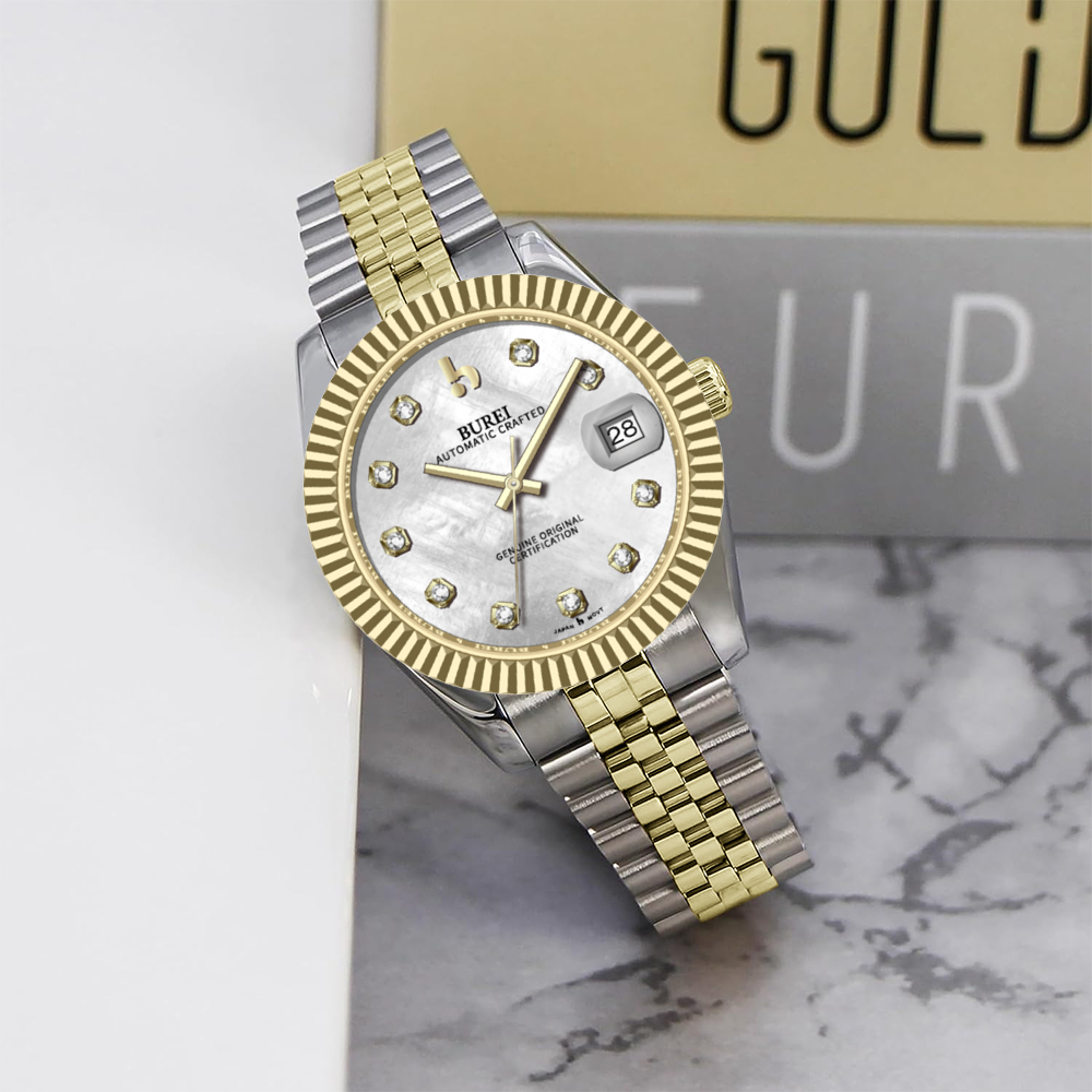BUREI Luxury Automatic Watch 36mm, Fashion Waterproof Mechanical Watch, Adjustable Stainless Steel Two Tone Strap