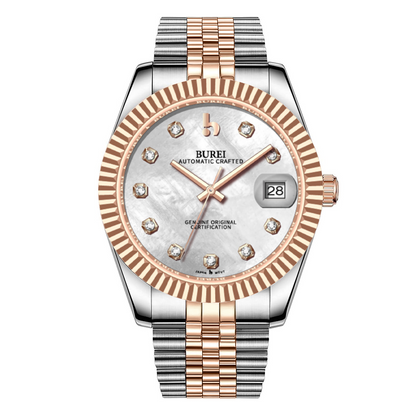 BUREI Luxury Automatic Watch 36mm, Fashion Waterproof Mechanical Watch, Adjustable Stainless Steel Two Tone Strap