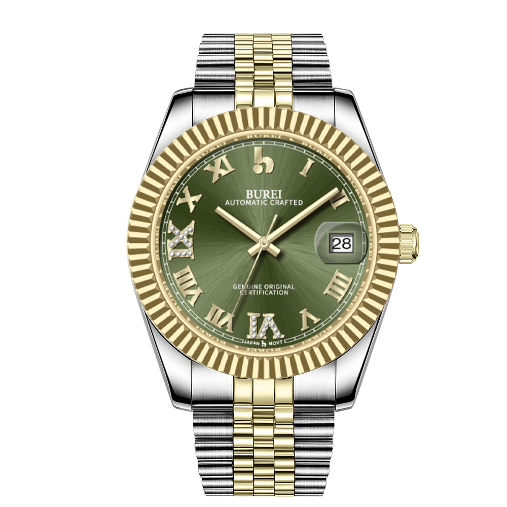 BUREI Luxury Automatic Watch 36mm, Fashion Waterproof Mechanical Watch, Adjustable Stainless Steel Two Tone Strap