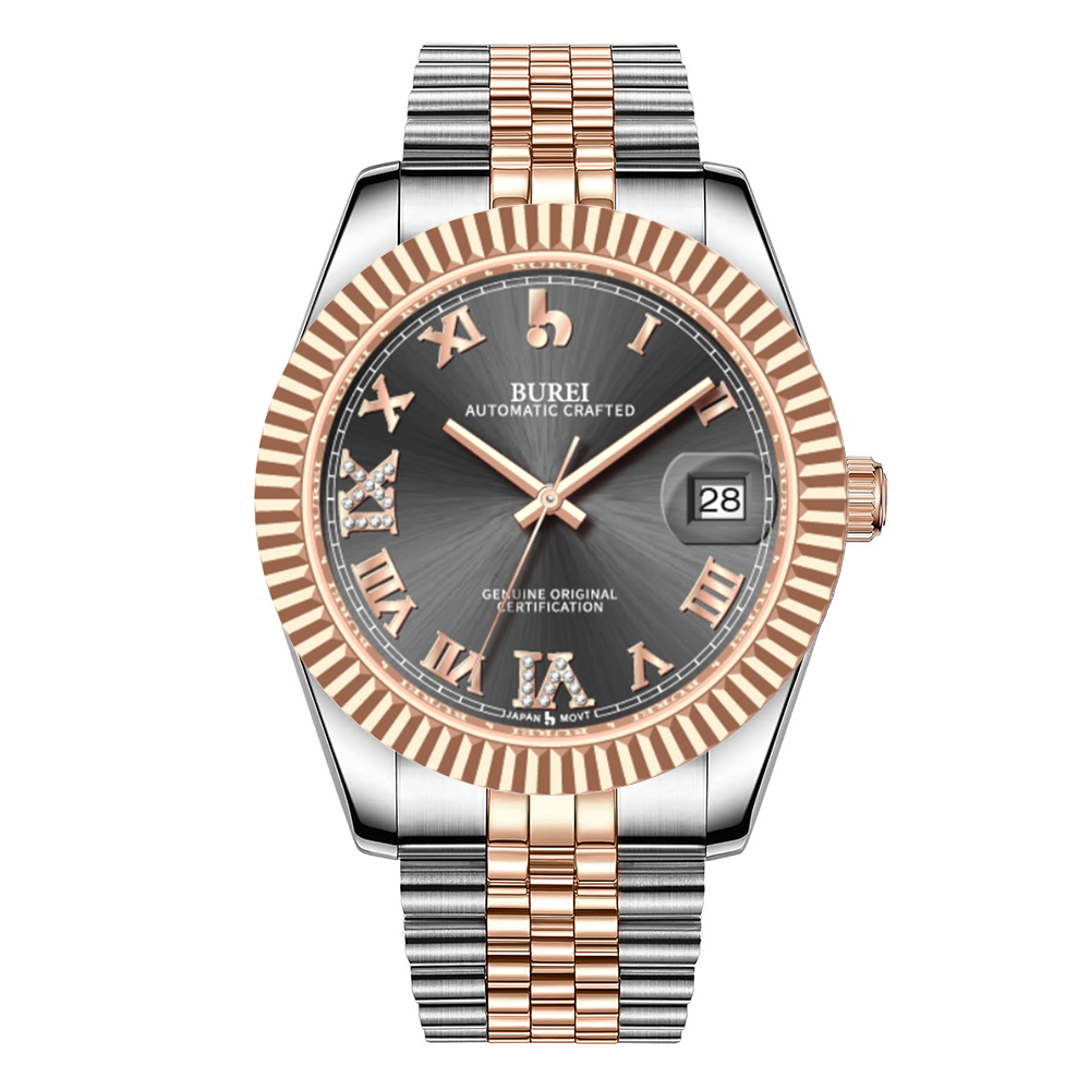 BUREI Luxury Automatic Watch 36mm, Fashion Waterproof Mechanical Watch, Adjustable Stainless Steel Two Tone Strap