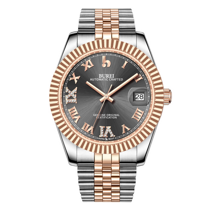 BUREI Luxury Automatic Watch 36mm, Fashion Waterproof Mechanical Watch, Adjustable Stainless Steel Two Tone Strap
