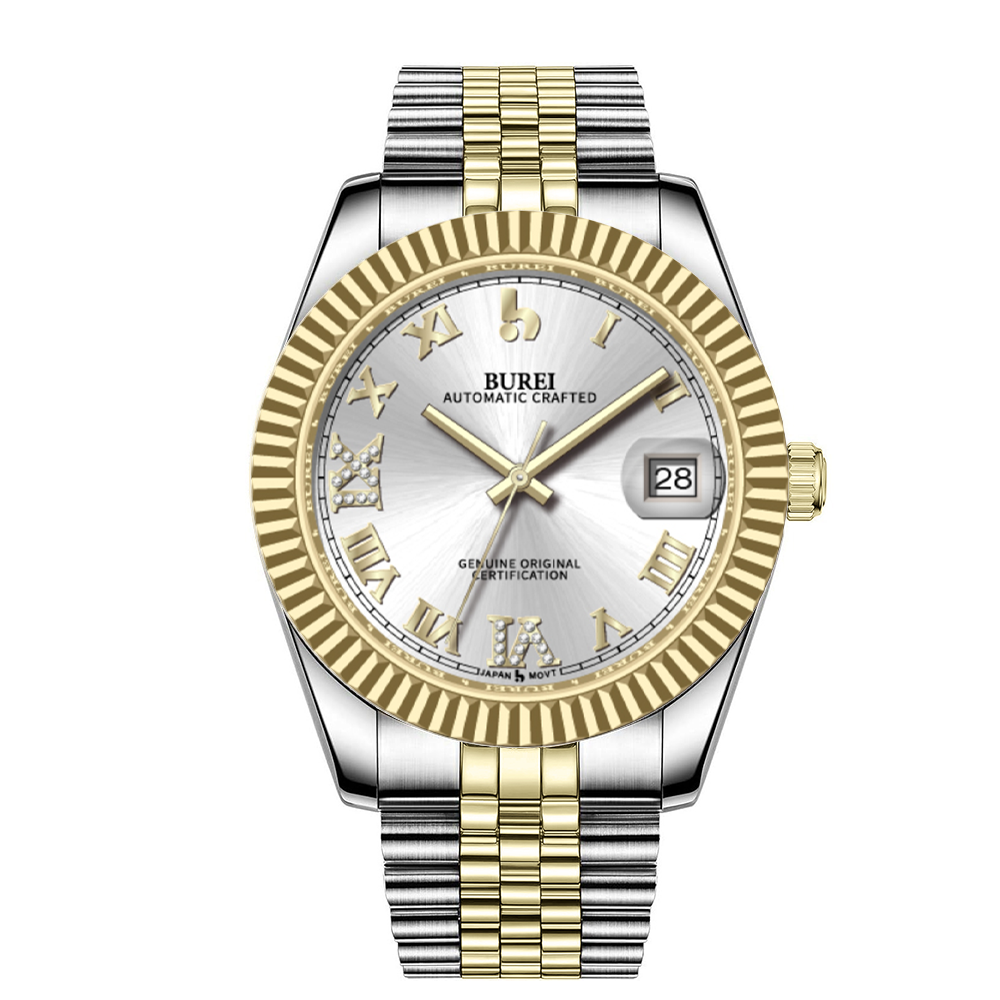 BUREI Luxury Automatic Watch 36mm, Fashion Waterproof Mechanical Watch, Adjustable Stainless Steel Two Tone Strap