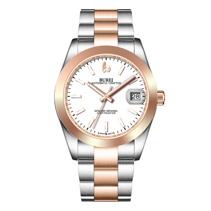 BUREI Luxury Automatic Watch 36mm, Fashion Waterproof Mechanical Watch, Adjustable Stainless Steel Two Tone Strap