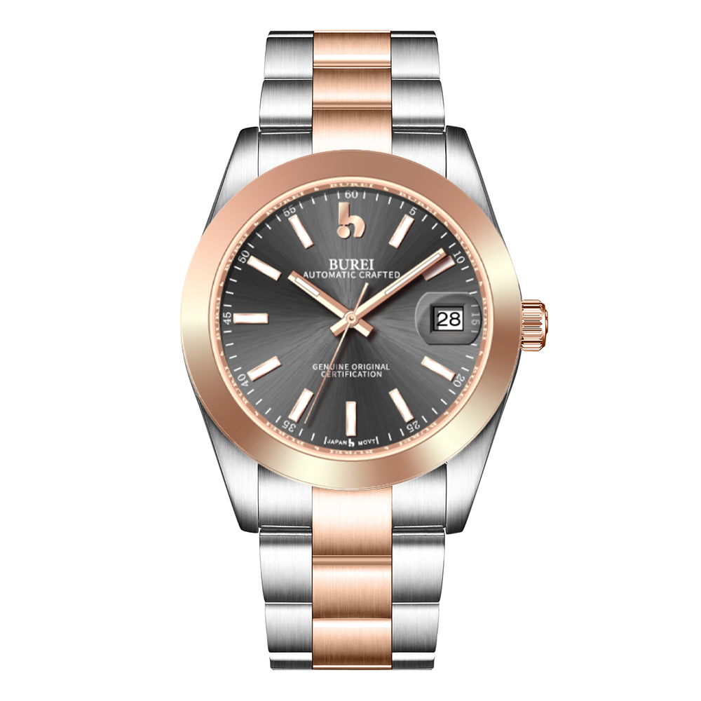 BUREI Luxury Automatic Watch 36mm, Fashion Waterproof Mechanical Watch, Adjustable Stainless Steel Two Tone Strap