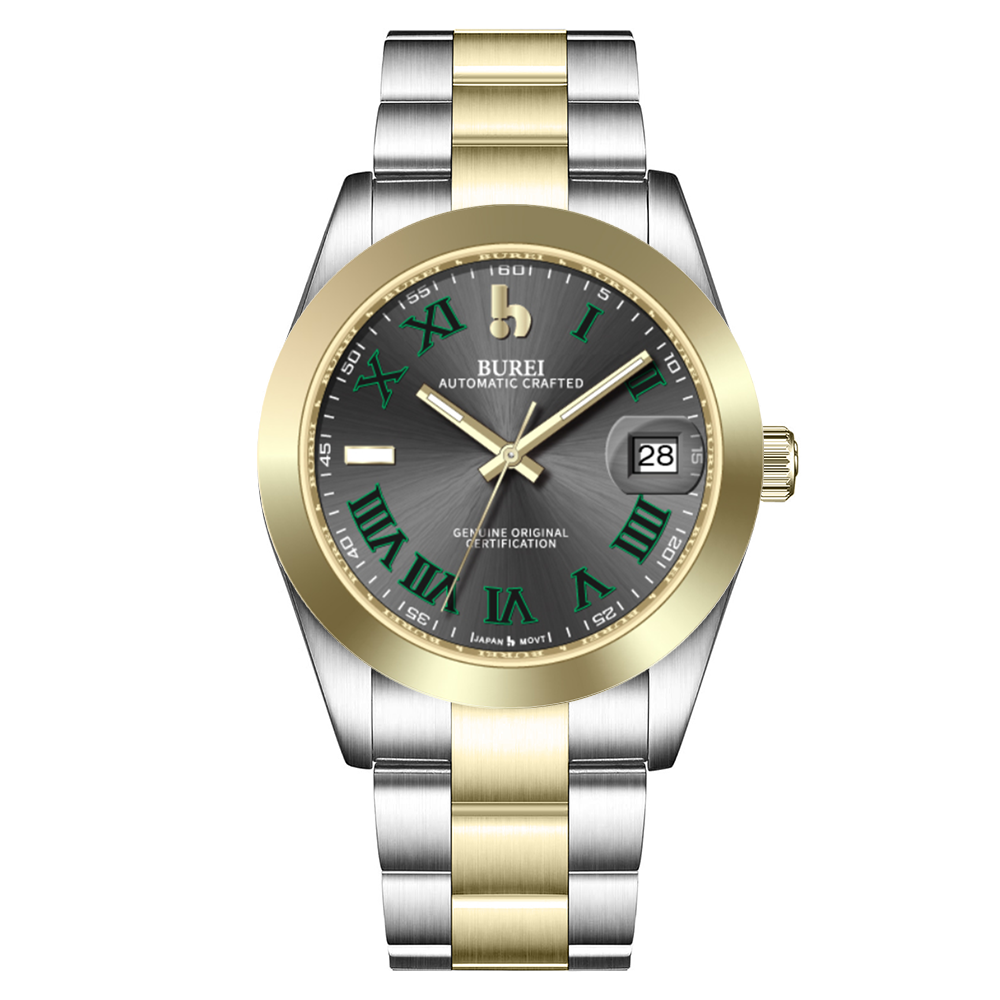 BUREI Luxury Automatic Watch 36mm, Fashion Waterproof Mechanical Watch, Adjustable Stainless Steel Two Tone Strap