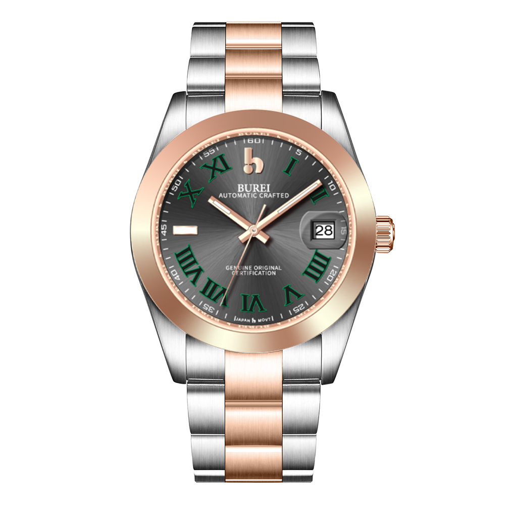 BUREI Luxury Automatic Watch 36mm, Fashion Waterproof Mechanical Watch, Adjustable Stainless Steel Two Tone Strap