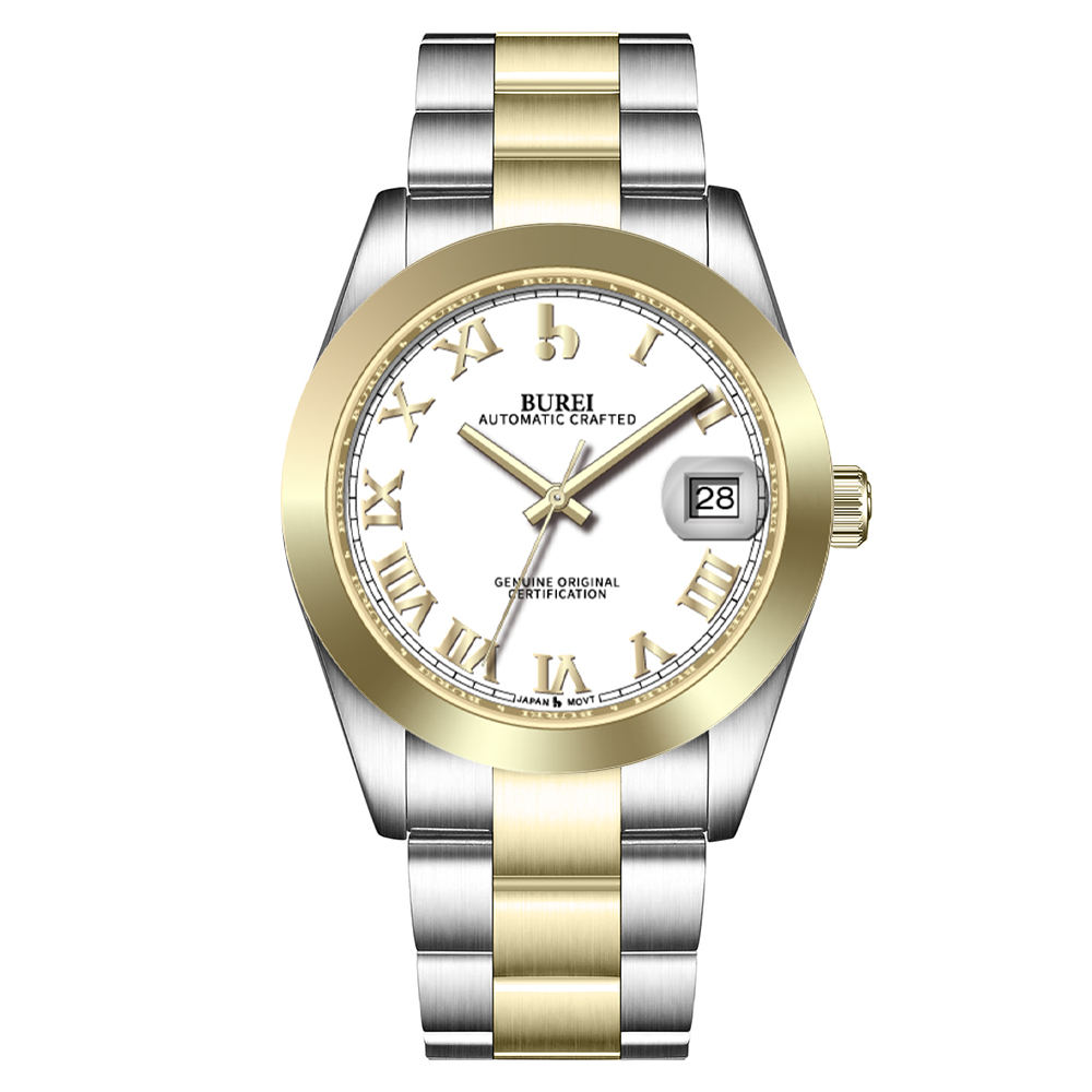 BUREI Luxury Automatic Watch 36mm, Fashion Waterproof Mechanical Watch, Adjustable Stainless Steel Two Tone Strap