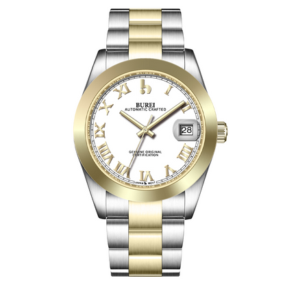 BUREI Luxury Automatic Watch 36mm, Fashion Waterproof Mechanical Watch, Adjustable Stainless Steel Two Tone Strap