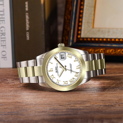 BUREI Luxury Automatic Watch 36mm, Fashion Waterproof Mechanical Watch, Adjustable Stainless Steel Two Tone Strap