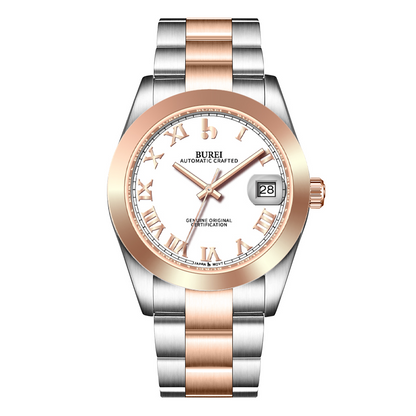 BUREI Luxury Automatic Watch 36mm, Fashion Waterproof Mechanical Watch, Adjustable Stainless Steel Two Tone Strap