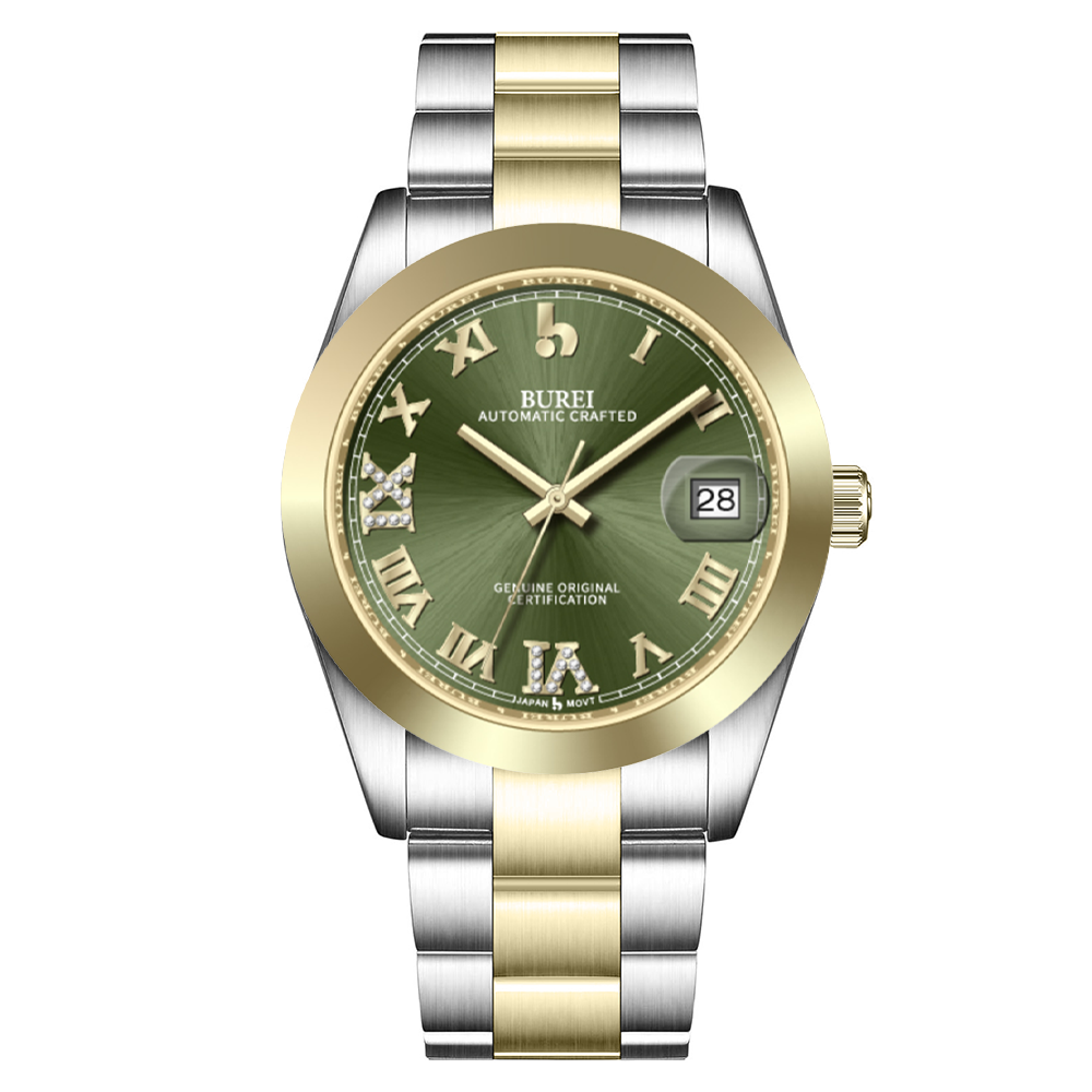 BUREI Luxury Automatic Watch 36mm, Fashion Waterproof Mechanical Watch, Adjustable Stainless Steel Two Tone Strap