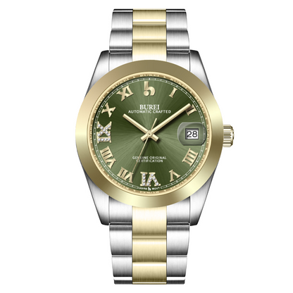BUREI Luxury Automatic Watch 36mm, Fashion Waterproof Mechanical Watch, Adjustable Stainless Steel Two Tone Strap