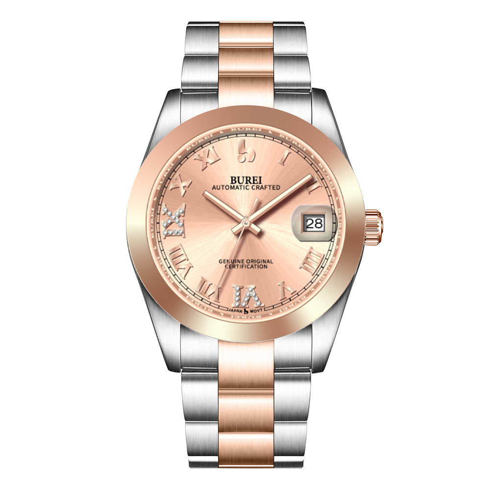 BUREI Luxury Automatic Watch 36mm, Fashion Waterproof Mechanical Watch, Adjustable Stainless Steel Two Tone Strap