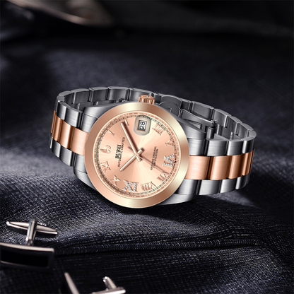 BUREI Luxury Automatic Watch 36mm, Fashion Waterproof Mechanical Watch, Adjustable Stainless Steel Two Tone Strap