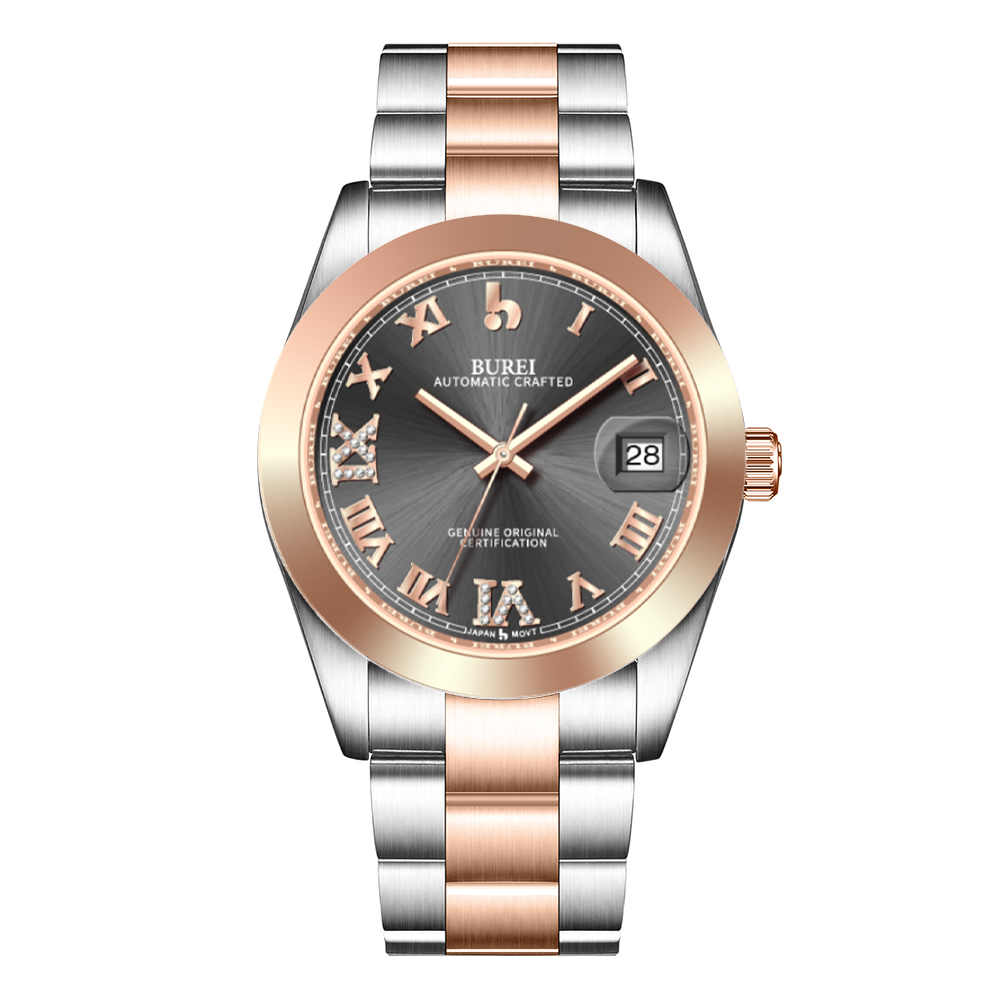 BUREI Luxury Automatic Watch 36mm, Fashion Waterproof Mechanical Watch, Adjustable Stainless Steel Two Tone Strap