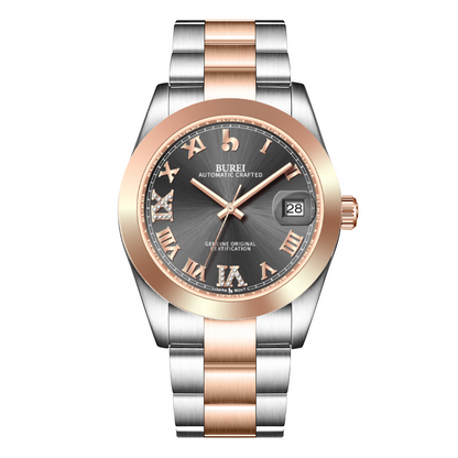 BUREI Luxury Automatic Watch 36mm, Fashion Waterproof Mechanical Watch, Adjustable Stainless Steel Two Tone Strap