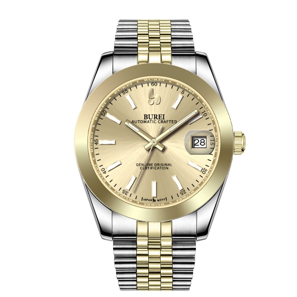 BUREI Luxury Automatic Watch 36mm, Fashion Waterproof Mechanical Watch, Adjustable Stainless Steel Two Tone Strap