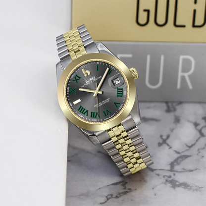 BUREI Luxury Automatic Watch 36mm, Fashion Waterproof Mechanical Watch, Adjustable Stainless Steel Two Tone Strap