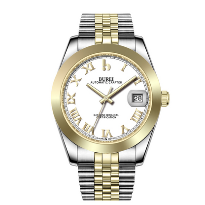 BUREI Luxury Automatic Watch 36mm, Fashion Waterproof Mechanical Watch, Adjustable Stainless Steel Two Tone Strap