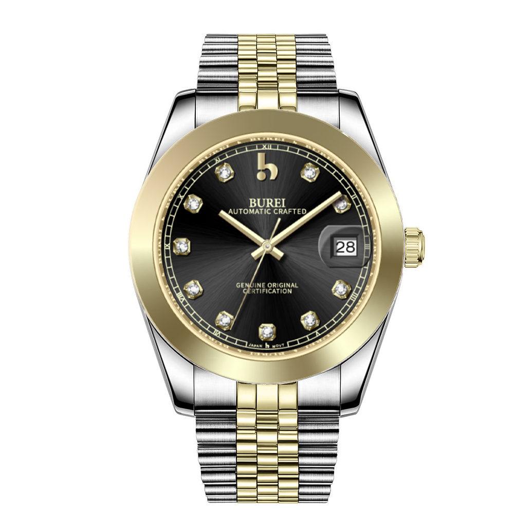BUREI Luxury Automatic Watch 36mm, Fashion Waterproof Mechanical Watch, Adjustable Stainless Steel Two Tone Strap