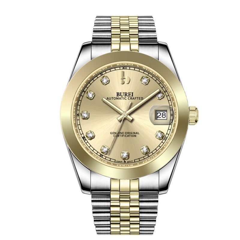 BUREI Luxury Automatic Watch 36mm, Fashion Waterproof Mechanical Watch, Adjustable Stainless Steel Two Tone Strap