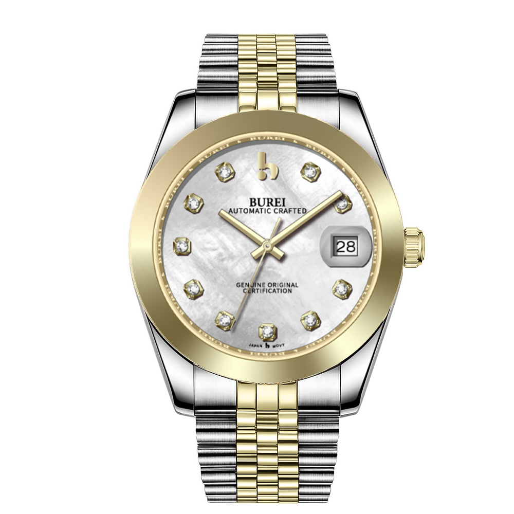 BUREI Luxury Automatic Watch 36mm, Fashion Waterproof Mechanical Watch, Adjustable Stainless Steel Two Tone Strap