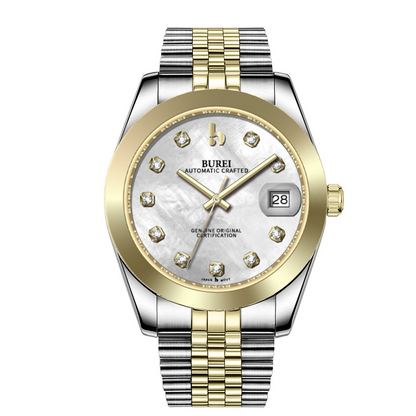 BUREI Luxury Automatic Watch 36mm, Fashion Waterproof Mechanical Watch, Adjustable Stainless Steel Two Tone Strap
