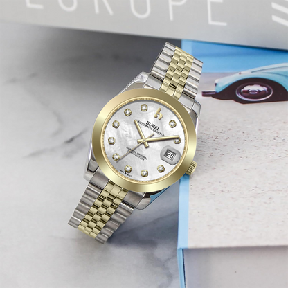 BUREI Luxury Automatic Watch 36mm, Fashion Waterproof Mechanical Watch, Adjustable Stainless Steel Two Tone Strap