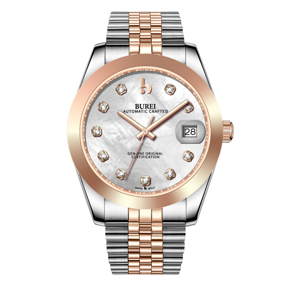 BUREI Luxury Automatic Watch 36mm, Fashion Waterproof Mechanical Watch, Adjustable Stainless Steel Two Tone Strap