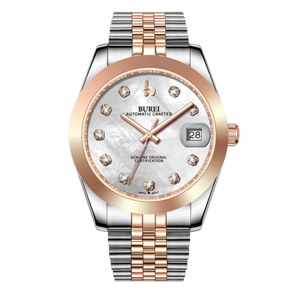 BUREI Luxury Automatic Watch 36mm, Fashion Waterproof Mechanical Watch, Adjustable Stainless Steel Two Tone Strap
