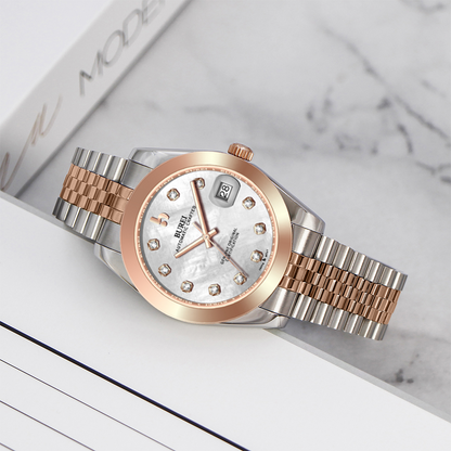 BUREI Luxury Automatic Watch 36mm, Fashion Waterproof Mechanical Watch, Adjustable Stainless Steel Two Tone Strap