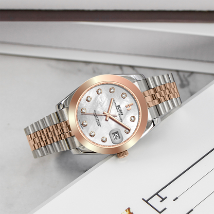 BUREI Luxury Automatic Watch 36mm, Fashion Waterproof Mechanical Watch, Adjustable Stainless Steel Two Tone Strap