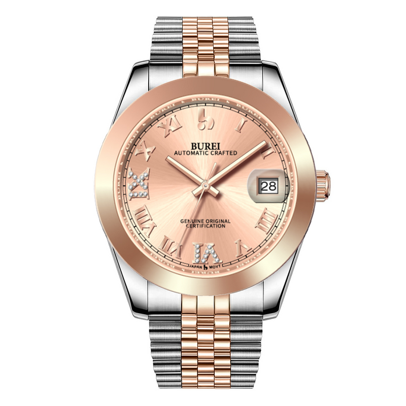 BUREI Luxury Automatic Watch 36mm, Fashion Waterproof Mechanical Watch, Adjustable Stainless Steel Two Tone Strap
